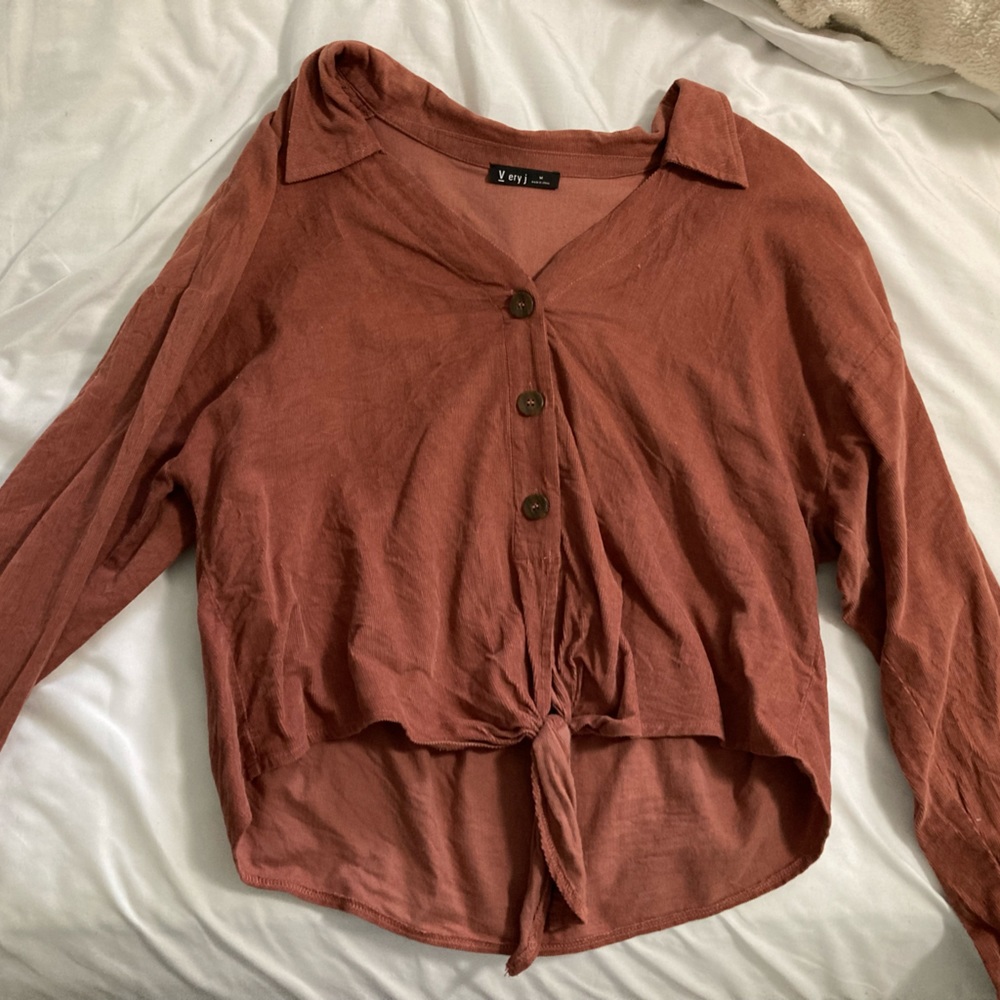 Coral Cropped Button Up Top